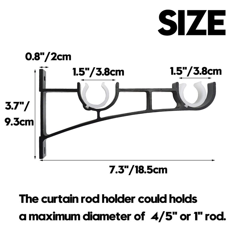 AddGrace Double Curtain Rod Brackets Set of 4 for Drapery Rod Window Hardware Rod Holders (Black) - Image 2